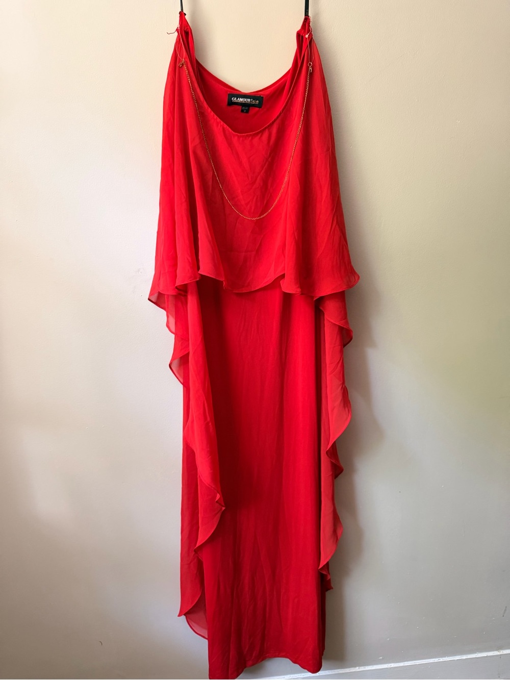 Bright Red Ruffle Cascade Maxi Dress